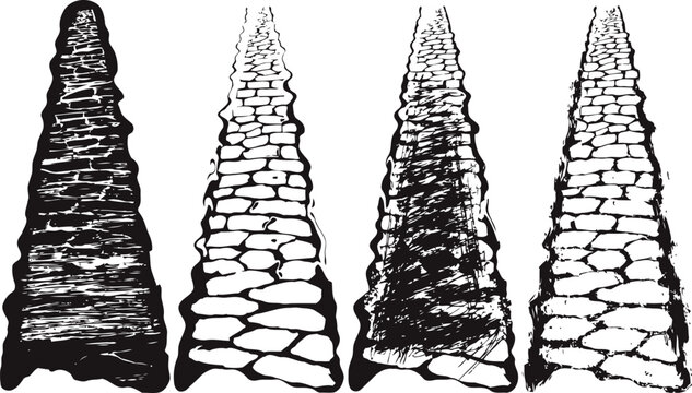 Ancient arrowheads set four detailed black and white stone arrowhead illustrations