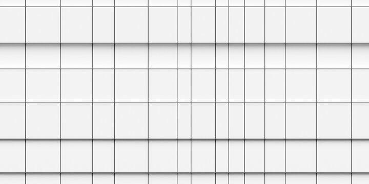 Irregular grid of rectangles and squares with black outlines horizontal offset rows geometry background wallpaper banner, flat lay top view