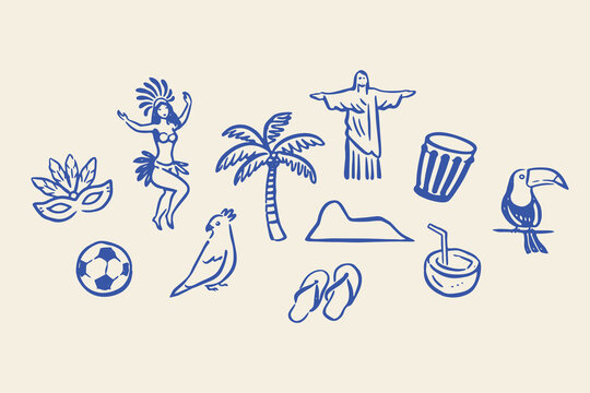 Brazil culture doodle icon set hand drawn vector illustration