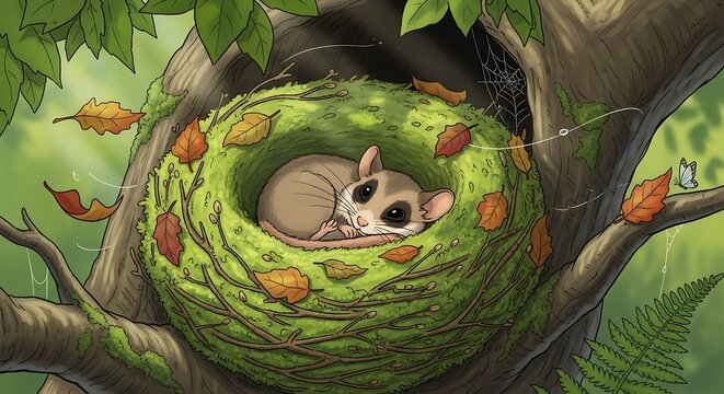 Cozy Mouse Lemur Nest in a Lush Tree.