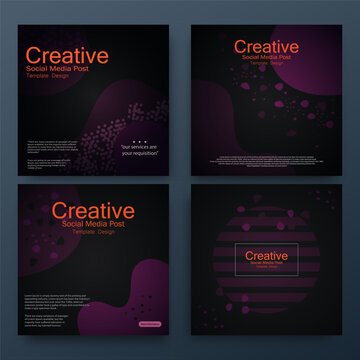 Set collection of creative social media post templates square banner featuring dark purple liquid shapes Ideal for digital marketing, business branding, and web advertising.