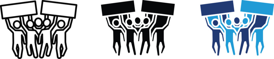 Abstract jellyfish like creatures with cube shaped heads in black and blue hues on white background © MDUNUS