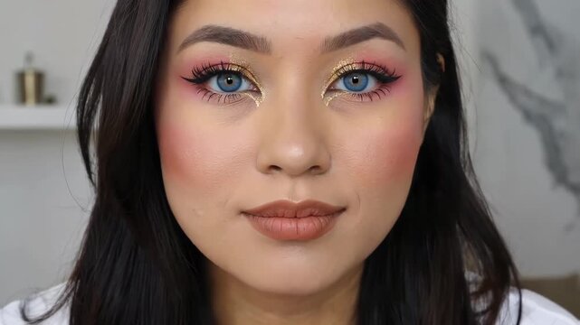 Close-up of women's exquisite eye makeup