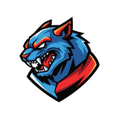 Obraz premium Furious Blue Cartoon Wolf Head Logo.