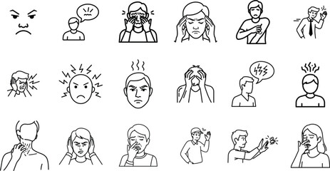 Fototapeta premium A collection of 15 emotive cartoon faces and people expressing various emotions and reactions