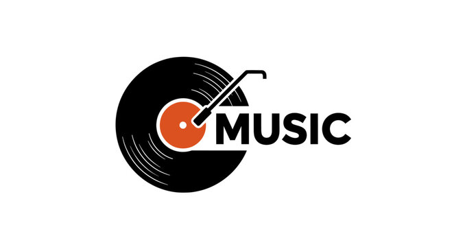 Music Record Player Logo Design with Vinyl and Stylus.