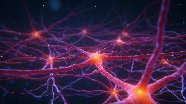 Network signal brain nerve cell neurology science neuron synapse glowing neural connection illustrating electric impulse flowing through delicate neuron web with warm light evoking discovery