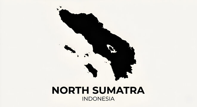 Minimalist black silhouette map of North Sumatra province Indonesia