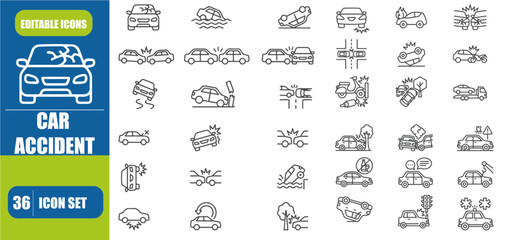 Car Crash and Road Accident Minimalist Line Vector Icon Set  © Iconic