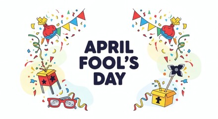 Fototapeta premium Modern April Fool’s Day Card with Doodles and Text