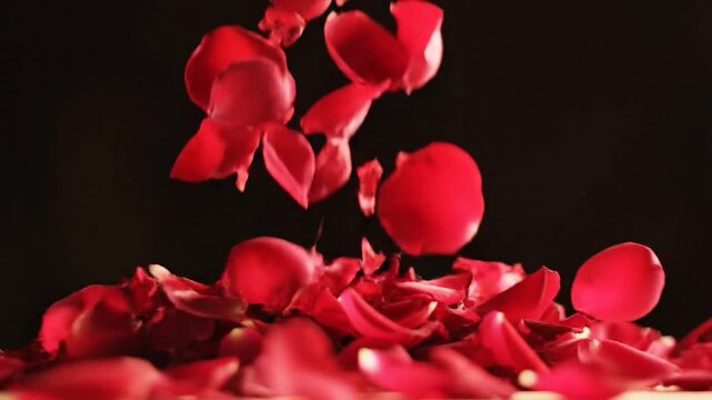 Red Rose Petals Falling on Surface.