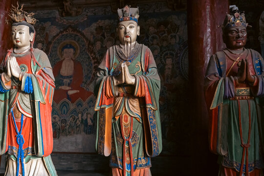 Exquisite Color-painted Sculpture in Huayan Temple, Datong, Shanxi, China, Liao Dynasty. 