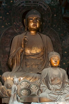 Exquisite Color-painted Sculpture and Ancient Architectur in Huayan Temple, Datong, Shanxi, China, Liao Dynasty. 