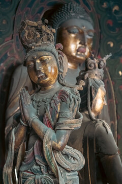 Exquisite Color-painted Sculpture and Ancient Architectur in Huayan Temple, Datong, Shanxi, China, Liao Dynasty. 