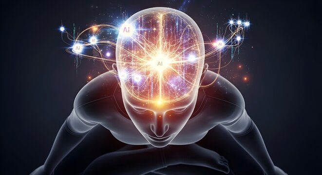 Human Brain Visualized as AI Data Universe &ndash; Neural Network Intelligence Concept