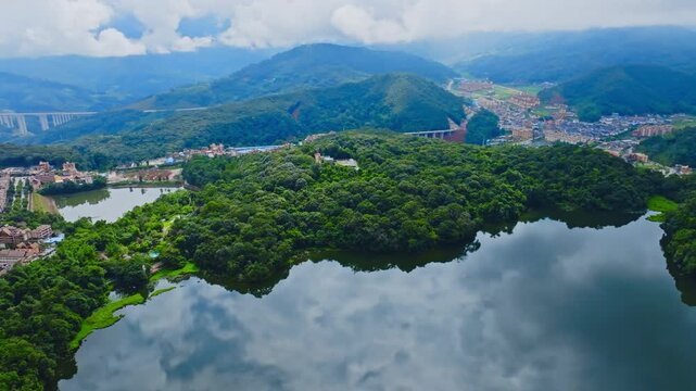 Ximeng Puer Yunnan Mengsuo Longtan Scenic Landscape Beautiful View 4k Aerial