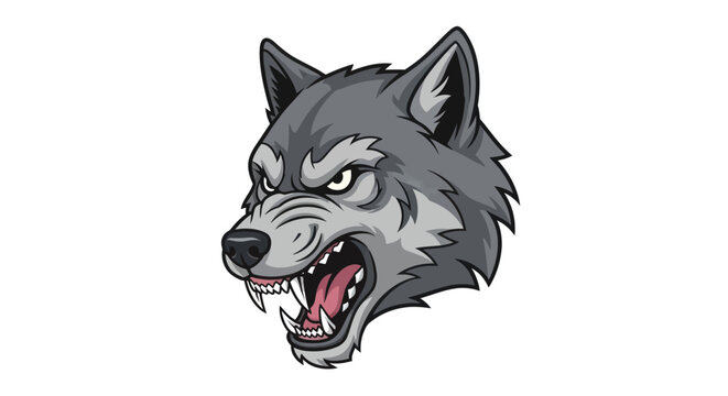 Gray wolf head with open mouth.