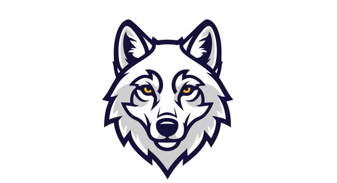 Wolf head illustration with green eyes.