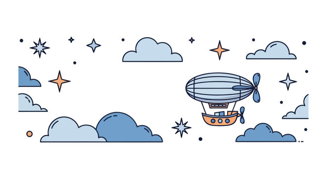 Vintage Style Blimp Airship Cartoon Illustration.