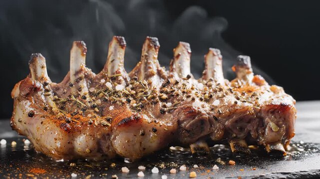 Delicious Rack of Lamb With Herbs and Spices, Steaming Hot and Ready to Serve