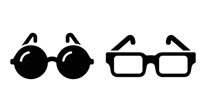 Minimalist black eyeglasses icons, round and rectangular spectacle frames vector set, modern eyewear silhouettes for vision and fashion design