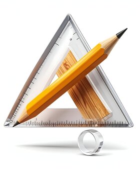 Geometric precision - A pencil rests on a set square and ruler.