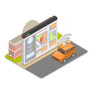 3D Isometric Flat  Illustration of Driver Assistant System. Item 3