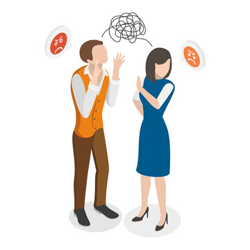 3D Isometric Flat  Illustration of Couple Conflict Scenes. Item 3