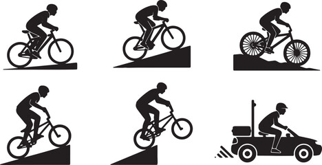 Naklejka premium Black Solid Bicycle Rider Action and Trick Silhouettes