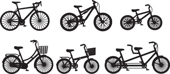 Obraz premium Set of Six Various Bicycle Type Black Solid Silhouettes