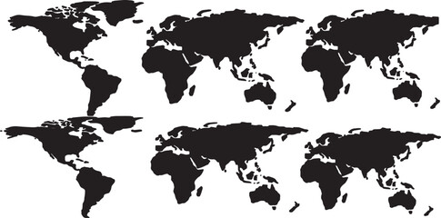 Obraz premium Solid Black Blocky Square World Map Shapes