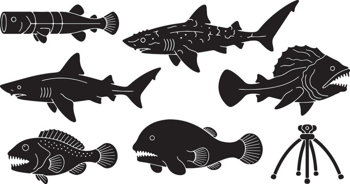 Bizarre and Unique Deep-Sea Fish Black Silhouettes