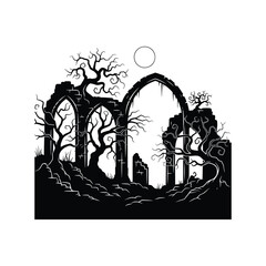 Obraz premium Abandoned Gothic Arch Ruin Landscape.
