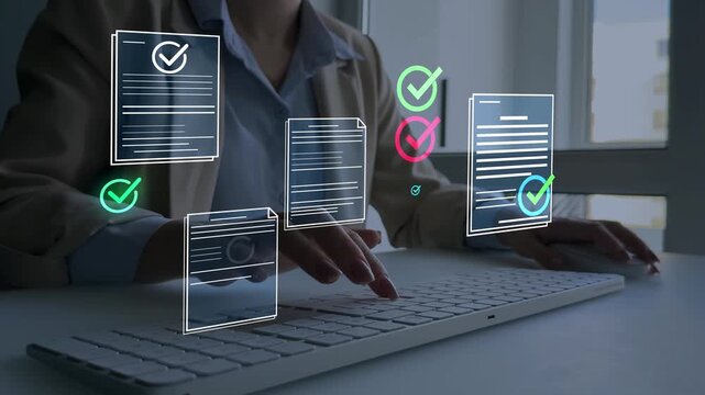 Tasks and validation and compliance for modern business system and productivity. Digital checklist documents verification and approval process and workflow management.  