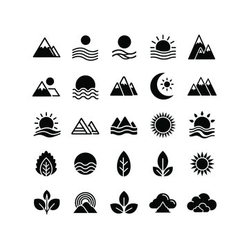 Black icons of nature and landscape.