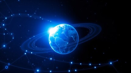 Obraz premium Glowing blue planet in deep space.