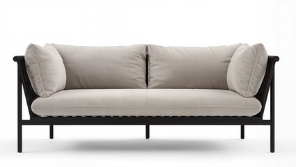 Fototapeta premium Modern minimalist black leather sofa isolated on white background with clean contemporary design