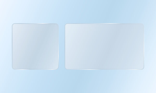 Minimal glassmorphism card set with square and wide frosted panels on light blue background