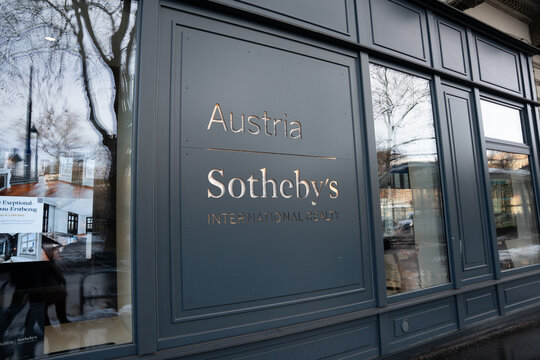 Vienna, Austria- Feb 21, 2026: An exterior view of the Sotheby's International Realty office showcasing elegant architectural design and branding.