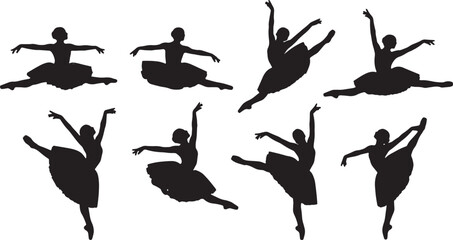 Obraz premium Black Solid Ballet Petit Grand Allegro Silhouettes Set of Six on White Background