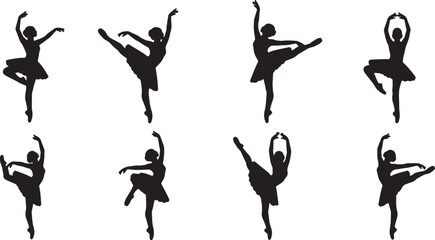 Black Solid Ballet Arabesque Silhouettes Set of Six on White Background © Shakeel