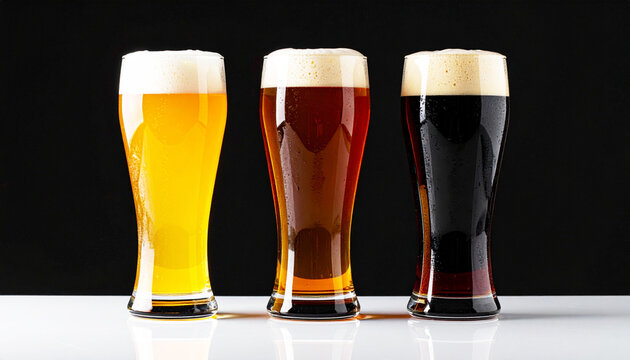 Frothy glasses of craft beer, brewery style. AI