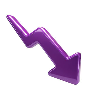 A bold purple downward-pointing arrow icon with a three-dimensional effect isolated on transparent background 'png
