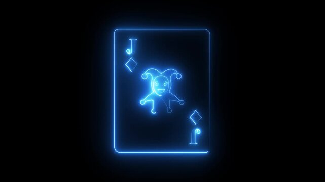 Glowing Neon Jack of Diamonds Playing Card with Animated Joker in blue Light neon playing card glowing jack of diamonds. animation 4k video