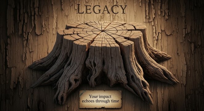 A weathered tree stump with a textured bark background