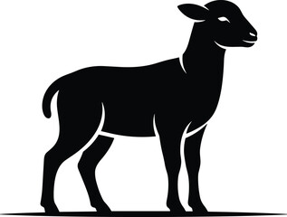 Obraz premium Black silhouette sheep standing profile on flat surface, simple farm animal vector icon for logo, design, education