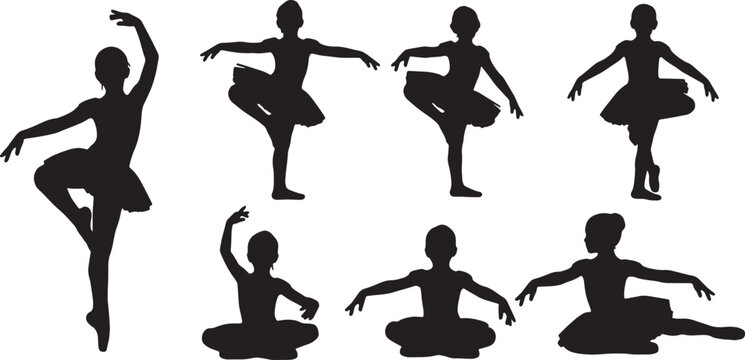 Black Solid Ballet Student Silhouettes Set of Six on White Background