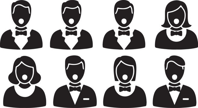 Black Solid Barbershop Quartet Silhouettes Set of Six on White Background