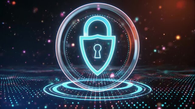 Cybersecurity lock symbolizing digital protection and data safety in a futuristic design
