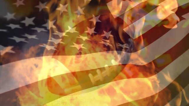 Animation of waving usa flag and flames